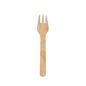 The mini fork Silva 90 mm from Duni GmbH, made of waxed wood as sustainable disposable cutlery (pack of 100 pieces), is depicted with three prongs against a white background.