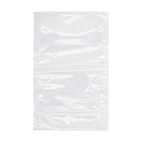 A single, transparent Starpak 100 vacuum seal bag (PA/PE), lying flat on a white background - ideal as a resealable vacuum bag for food or for use with chamber vacuum sealers.