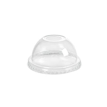 The Duni GmbH dome lid with an opening for all cups 350, 470, 590 ml (pack of 50 pieces) made of transparent rPET is shown on a white background. The lid has a straw opening for easy use with a straw.