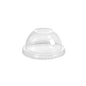The Duni GmbH dome lid with an opening for all cups 350, 470, 590 ml (pack of 50 pieces) made of transparent rPET is shown on a white background. The lid has a straw opening for easy use with a straw.