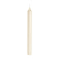 A single, unlit crown candle made of 100% stearin (250 x 22 mm, 9h burn time) from Duni GmbH stands upright against a plain white background, with a smooth surface, visible wick, and slightly textured base.