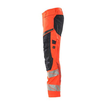 Trousers with knee pockets, stretch inserts trousers, hi-vis red/black-blue