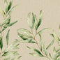 Watercolor green, leafy branches with slender leaves extend diagonally across a beige, textured background, designed for the classic napkins 40 x 40 cm 4-ply, embossed 1/4 fold by Duni GmbH.