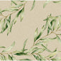 Watercolored green leaf branches on a beige, textured background with empty space in the middle, ideal for Dunisoft napkins 40 x 40 cm 1/4 fold by Duni GmbH.