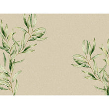 Beige background with two green leaf branches in watercolor style, one at the top left and one at the bottom right, leaving the center empty. Ideal for Duni GmbH paper placemats 30 x 40 cm | Pack (250 pieces).