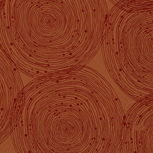 The Duni GmbH tissue napkins 33 x 33 cm 3-ply 1/4 fold Earthy (250 pieces) feature dark red overlapping spirals and scattered dots on a brown background, creating an abstract, textured look.