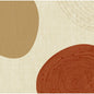 Abstract image with a large light brown oval on the left and a rust-red circular motif with rings and dots at the bottom right, printed on Dunisoft napkins 40 x 40 cm 1/4 fold by Duni GmbH. Light background, subtle linear texture, faint semicircle at the top.