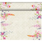 A cream-colored background with a geometric pattern and vibrant watercolor flowers at the corners reflects the fresh, weather-resistant charm of the DC-Tete a Tete 0.4x24m by Duni GmbH - ideal for stylish outdoor area design.