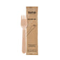 The FSC-certified 1/1 Petit fork made of wood by Duni GmbH is individually wrapped, waxed, with a plant-based coating, and is delivered in a pack of 250.