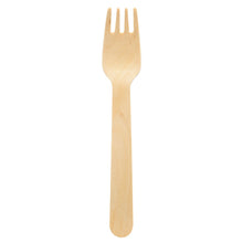 A Duni GmbH fork 160 mm, waxed wood, natural waxed 160 (100-piece package) with four prongs is depicted on a white background and emphasizes environmentally friendly cutlery.