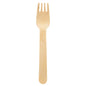 A Duni GmbH fork 160 mm, waxed wood, natural waxed 160 (100-piece package) with four prongs is depicted on a white background and emphasizes environmentally friendly cutlery.
