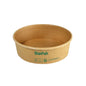 A round, brown, biodegradable Ronda WIDE carton/PLA bowl from Duni GmbH with green eco symbols sits on a white background.