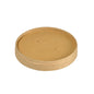 A round, brown FSC/PLA cardboard lid (90x90x16 mm) with a slight rim and two holes, designed by Duni GmbH, suitable for the Ronda SHORT cup 240/360 ml. Package: 25 pieces.