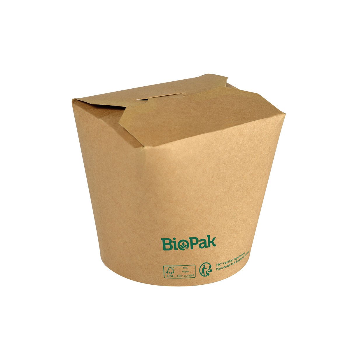 A closed brown box, biodegradable, with eco-friendly symbols and the Duni GmbH logo in green sits in front of a white background - ideal as an eco-friendly bowl for your Bowl Ronda ASIA Cardboard/PLA 750 ml meals.