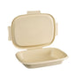 A brown, rectangular Bagasse Box Shield 900 ml from Duni GmbH with a hinged lid - biodegradable and environmentally friendly, ideal as sustainable packaging. The package contains 50 pieces.