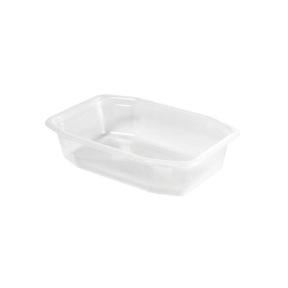 The PP bowl HMR Transparent PP 215x148 from Duni GmbH is a rectangular, transparent food bowl made of polypropylene with slightly rounded corners, photographed against a white background.