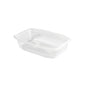 The PP bowl HMR Transparent PP 215x148 from Duni GmbH is a rectangular, transparent food bowl made of polypropylene with slightly rounded corners, photographed against a white background.