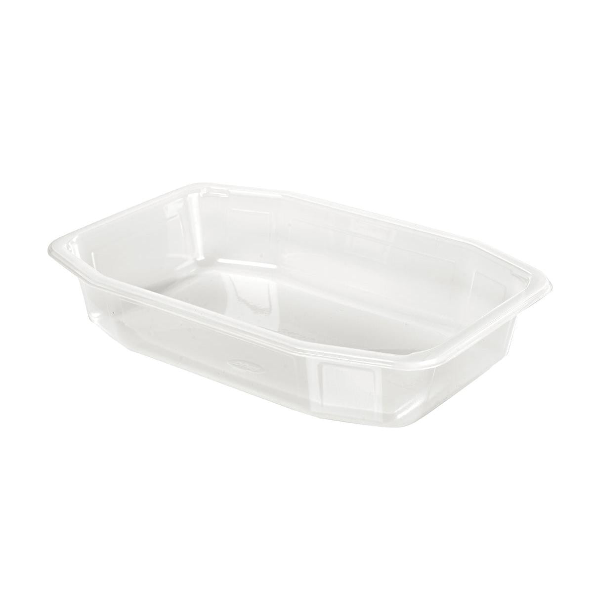 The PP bowl HMR Transparent PP 215x148 from Duni GmbH is a clear, rectangular food bowl made of polypropylene with beveled sides and rounded corners - ideal for versatile applications.