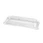 The Duni GmbH rPET lid sushi slim long, 232x103x33 mm, transparent, comes in a pack of 50 pieces. This clear rectangular sushi lid with slightly raised edges and a flat surface is pictured on a white background.