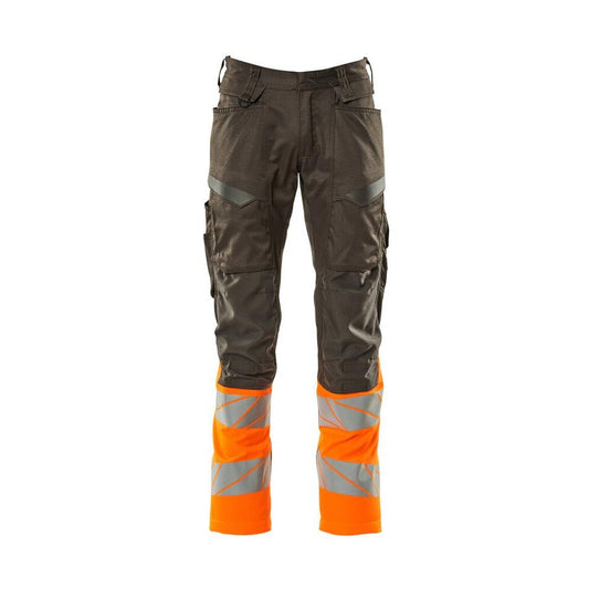 Trousers with knee pockets, stretch inserts trousers, dark anthracite/hi-vis orange