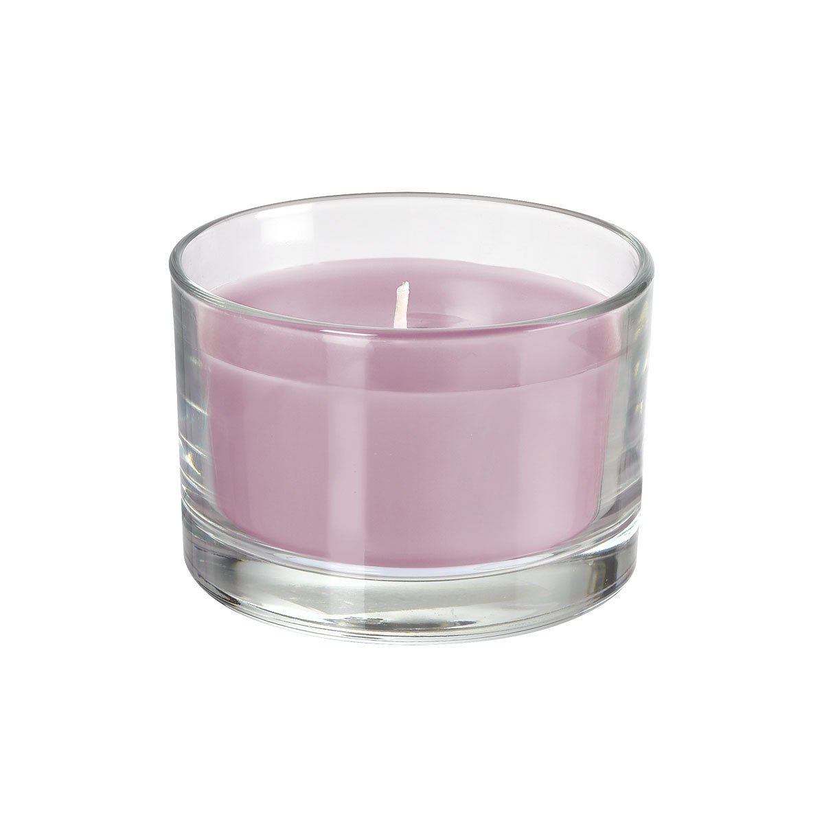 The Ibiza candle glass, lavender by Duni GmbH is a scented tealight in clear glass - ideal for relaxation and as a stylish lavender product.