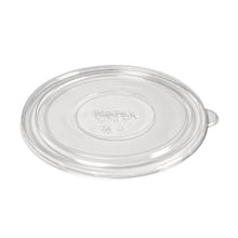 The lid carton Ronda WIDE+ rPET Transparent 900/1300 ml from Duni GmbH is a clear, round rPET lid with a small tab and "BioPak" embossing, designed for disposable food packaging. Dimensions: 200x190x10 mm. Pack of 50 pieces.