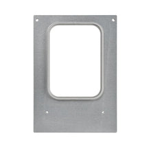 A rectangular metal plate with a central, rounded-rectangular cutout and four corner screw holes, resembling parts of the Duni GmbH cassette DF10/20 for Forum Bowl 785 ml (package, 1 piece), photographed on a white background.