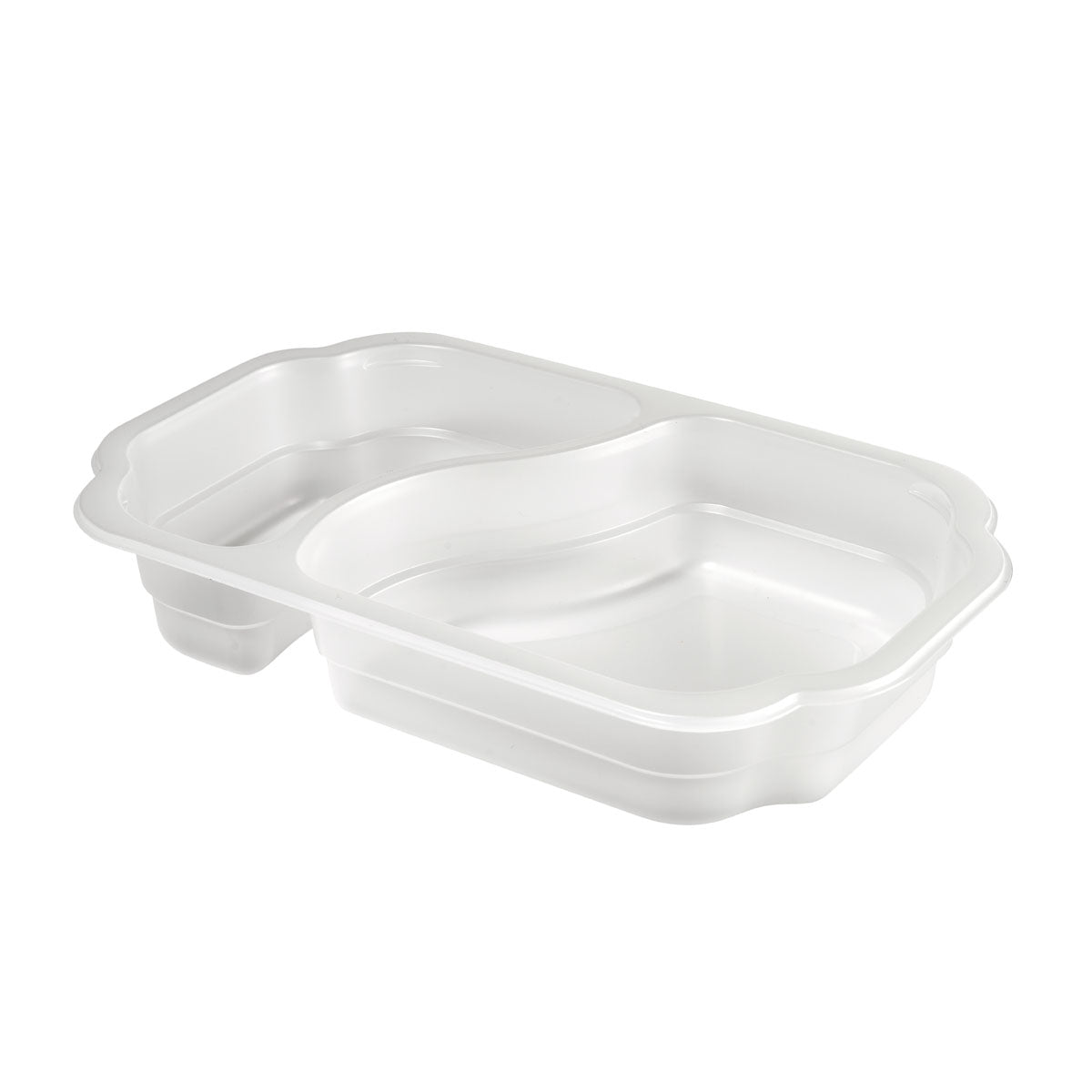 The Duni GmbH PP Take-Away 2 Transparent PP 250x159x45 is a white, two-part disposable food tray (246 pieces/pack), ideal for environmentally friendly storage and takeaway, depicted on a solid-colored background.