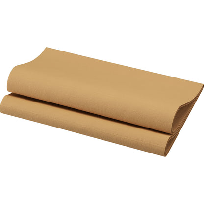 A folded Bio-Dunisoft napkin 40 x 40 cm 1/4 fold from Duni GmbH in textured light brown is depicted on a white background - ideal for luxurious table decorations and as a biodegradable napkin option.