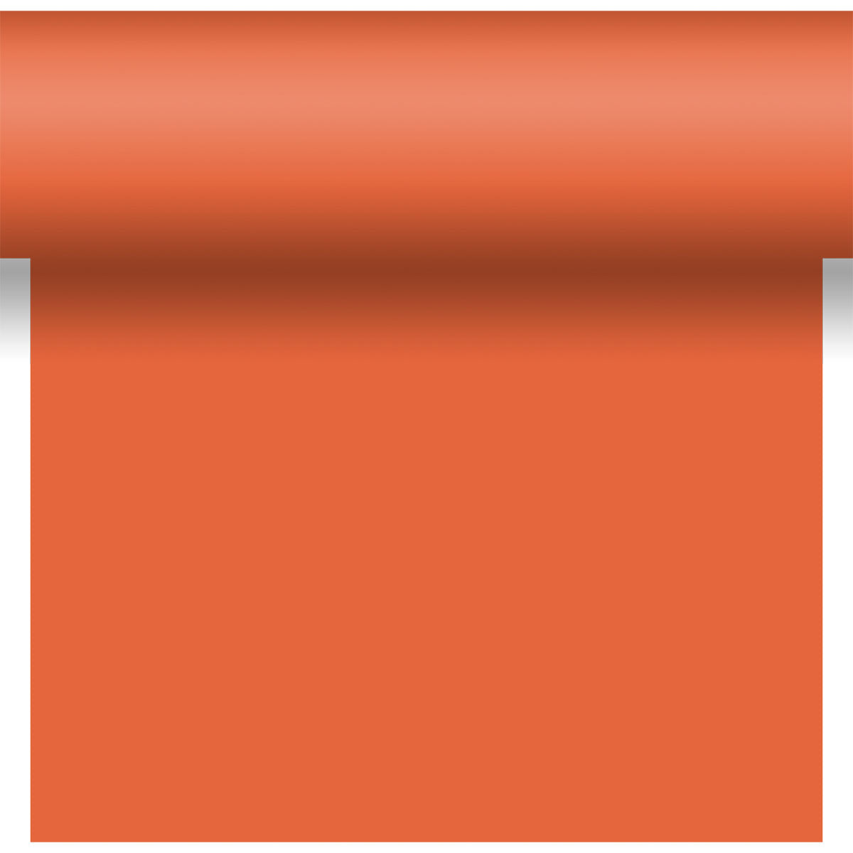 The Dunicel Tête-à-Tête table runner, measuring 24 m x 0.4 m (20 sections), from Duni GmbH in solid orange, features a smooth texture—ideal for a vibrant table setting or stylish tête-à-tête arrangements.