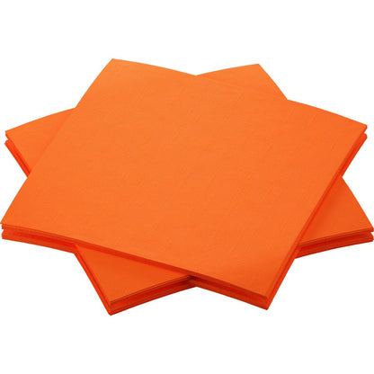 A stack of brightly orange Duni GmbH Dunisoft napkins 20 x 20 cm is arranged in an overlapping pattern on a white background, bringing stylish elegance to any set table.