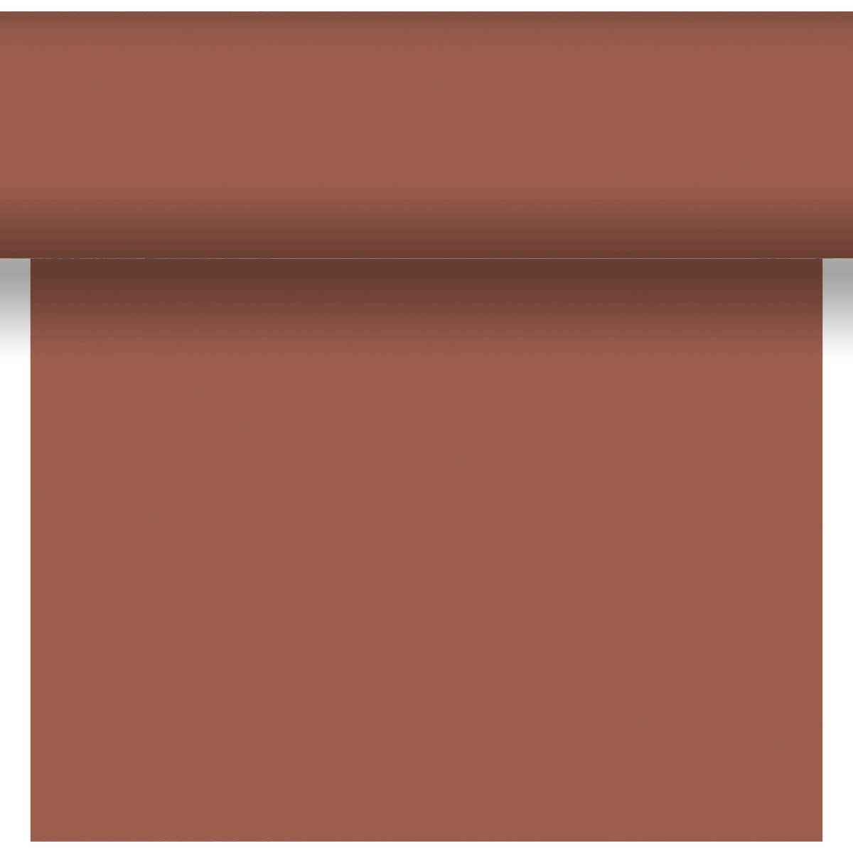 A partially unrolled Dunicel Tête-à-Tête table runner, measuring 24 m x 0.4 m (20 sections), from Duni GmbH hangs against a white background—ideal for an elegant table setting or a stylish tête-à-tête.