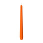 An unlit orange Duni GmbH taper candle (approx. 7h, 250 x 22 mm), with a visible wick, stands upright against a plain white background.