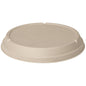 The Bagasse Lid Classic 800-1200 ml from Duni GmbH is a brown, round lid made of sustainable bagasse with a flat surface and three small notches on a white background - perfect for eco-friendly packaging (Pack, 40 pieces).