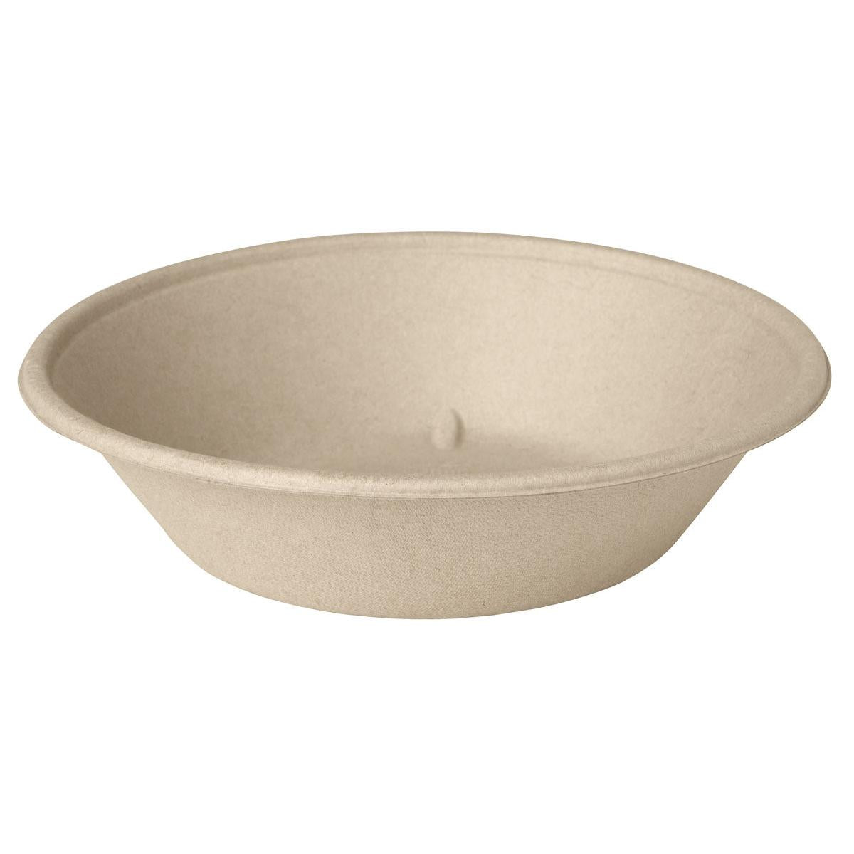 The Classic Bowl 800 ml - uncoated Brown Bagasse 194x194x48 by Duni GmbH is a simple, round, beige-shaped fiber bowl with a capacity of 800 ml, depicted on a white background. The package contains 40 pieces.