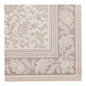 The 40 x 40 cm large, square napkin from the ROYAL collection of the PAPSTAR GmbH in the color "mocca" features an ornate floral and paisley pattern with a matching decorative border. The package contains 50 napkins, each with a practical 1/4-fold.