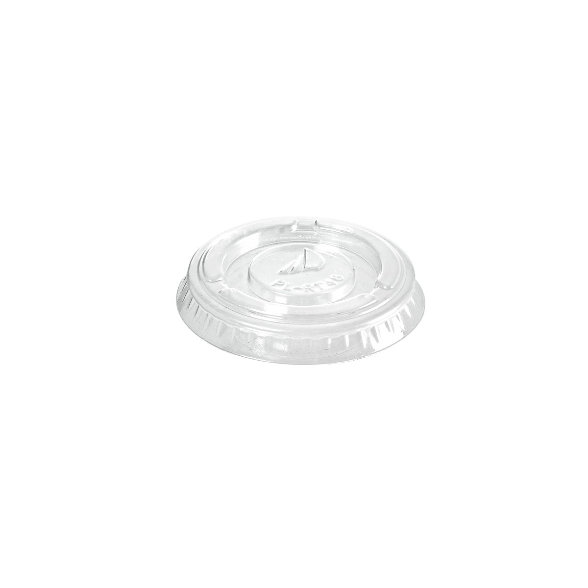 A transparent, round rPET lid from Duni GmbH with a straw slot and raised center, depicted on a white background; ideal as a lid for 198962 (rPET 49x49x6 | Pack of 100 pieces).