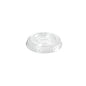 A transparent, round rPET lid from Duni GmbH with a straw slot and raised center, depicted on a white background; ideal as a lid for 198962 (rPET 49x49x6 | Pack of 100 pieces).