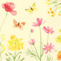 Watercolor illustration of pink and yellow wildflowers with butterflies against a light background - perfect for Duni GmbH napkins 33x33 cm, Poppy Field Design | Pack (50 pieces).