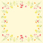 The Dunicel table cover 84x84 cm Poppy Field by Duni GmbH features a square floral border in watercolor style with yellow, pink, and orange blossoms on a light yellow background - ideal for an elegant table decoration. Package: 20 pieces.