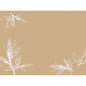 A light brown background with thin vertical lines and white, semi-transparent leaf patterns in three corners. The empty center makes the 30x40 cm Eco Leaves paper placemats by Duni GmbH ideal for environmentally friendly table settings. Package: 250 pieces.