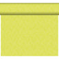 The Dunicel table runner Tête-à-Tête 24 m x 0.4 m (20 sections) by Duni GmbH displays an interlocking zigzag pattern in light yellow and lime green, ideal for modern table decorations, here partially unrolled in front of a white background.