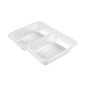 Pictured is a transparent PP tray Caterline 2 (227x178x40 mm) from Duni GmbH with two compartments on a solid white background. The package contains 216 pieces.