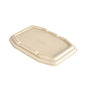 The bagasse lid for HMR fibre trays from Duni GmbH (brown, coated, 222x155x21 mm), biodegradable and with raised edges - an environmentally friendly packaging solution in a pack of 320 pieces.