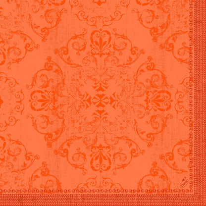 The ornate orange damask pattern with floral and snail motifs gives the Duni GmbH Dunilin napkins 40 x 40 cm 1/4 fold a textured vintage look - ideal as high-quality napkins for any occasion.