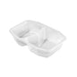 The PP bowl HMR 2 Transparent PP 215x148x50 from Duni GmbH is a transparent food container with two compartments, shown empty on a white background. Available in packs of 312 pieces.
