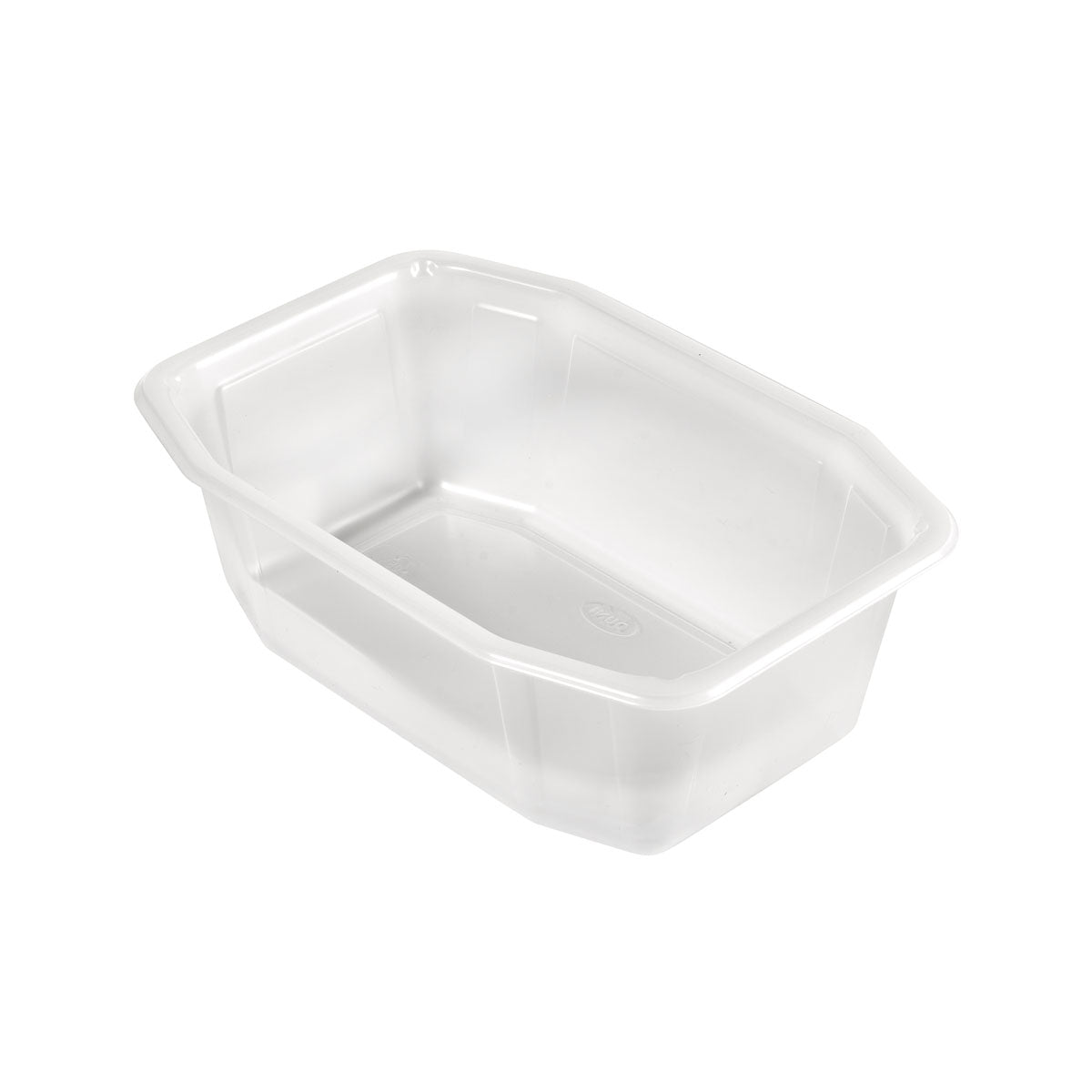 The Duni GmbH PP bowl HMR Transparent PP 215x148, a clear rectangular container with beveled sides and rounded corners, is depicted empty against a white background.