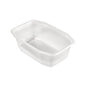 The Duni GmbH PP bowl HMR Transparent PP 215x148, a clear rectangular container with beveled sides and rounded corners, is depicted empty against a white background.