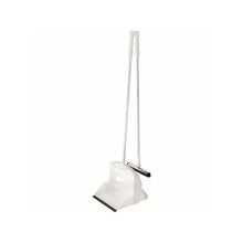 The FUTURA dustpan set with long handle, rubber squeegee, height 1000mm from Haug Bürsten KG features a flat-edged dustpan and a broom with black bristles for ergonomic, comfortable cleaning while standing.