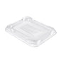 The rPET lid for Fibre Trays Caterline by Duni GmbH is a clear, rectangular lid (234x186x23 mm) made of transparent rPET. It has notched corners and raised edges for a secure fit on fiber trays. Delivered in packs of 220 pieces.